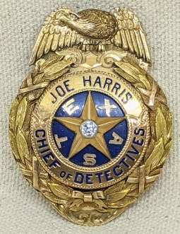 Stunningly Beautiful 1927 San Antonio Texas Chief of Detectives Badge of Joe Harris